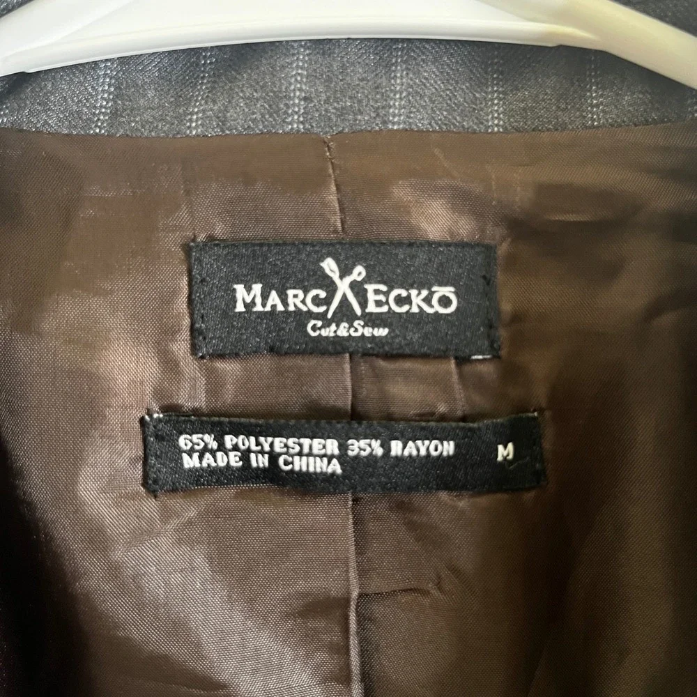 Marc Ecko Blazer Mens‎ M Grey Skull Embroidered Pinstripe Sport Coat Goth Punk
